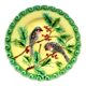 Art Deco slip plate yellow background Sarreguemines: 2 Birds pecking holly