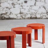 3 nesting tables in orange plastic by Prisunic, 1970.