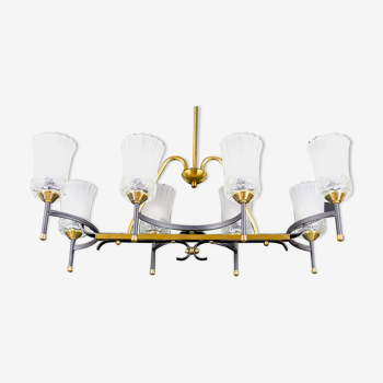 Maison arlus, mid-century black, brass and glass chandelier, france