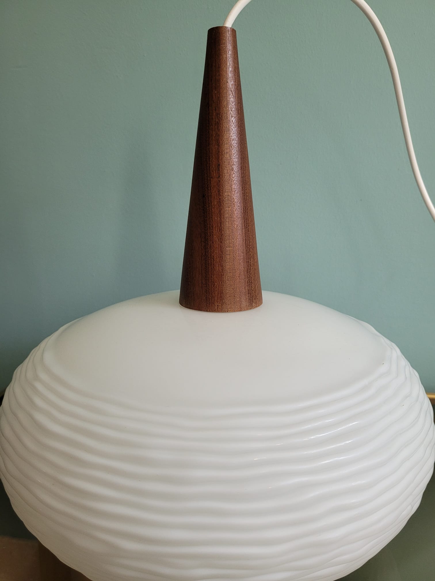 Scandinavian suspension in opaline and teak, 60s