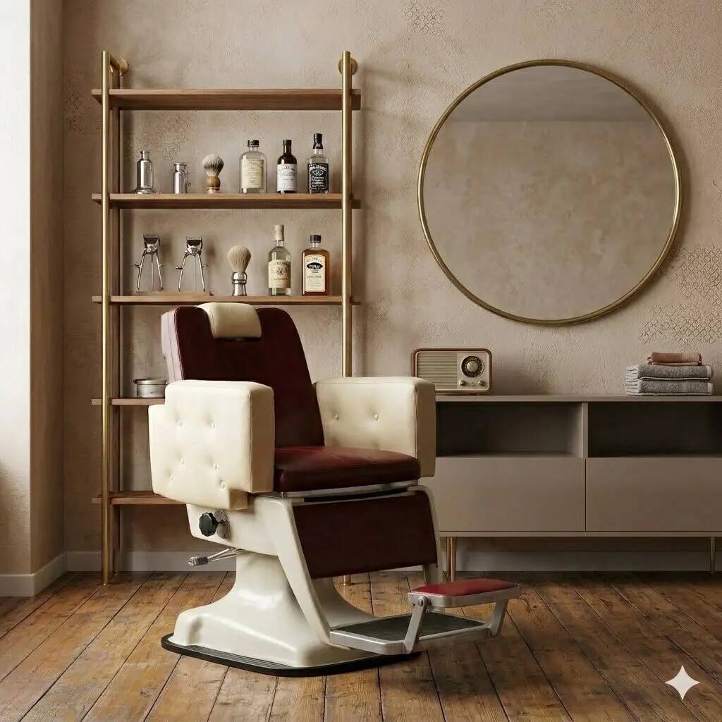 Fauteuil de barbier vintage en métal émaillé et similicuir design années 1960