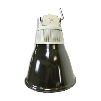 Black enamel industrial pendant light, 1960