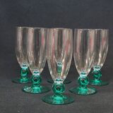 6 Luminarc molière champagne flutes aqua green foot