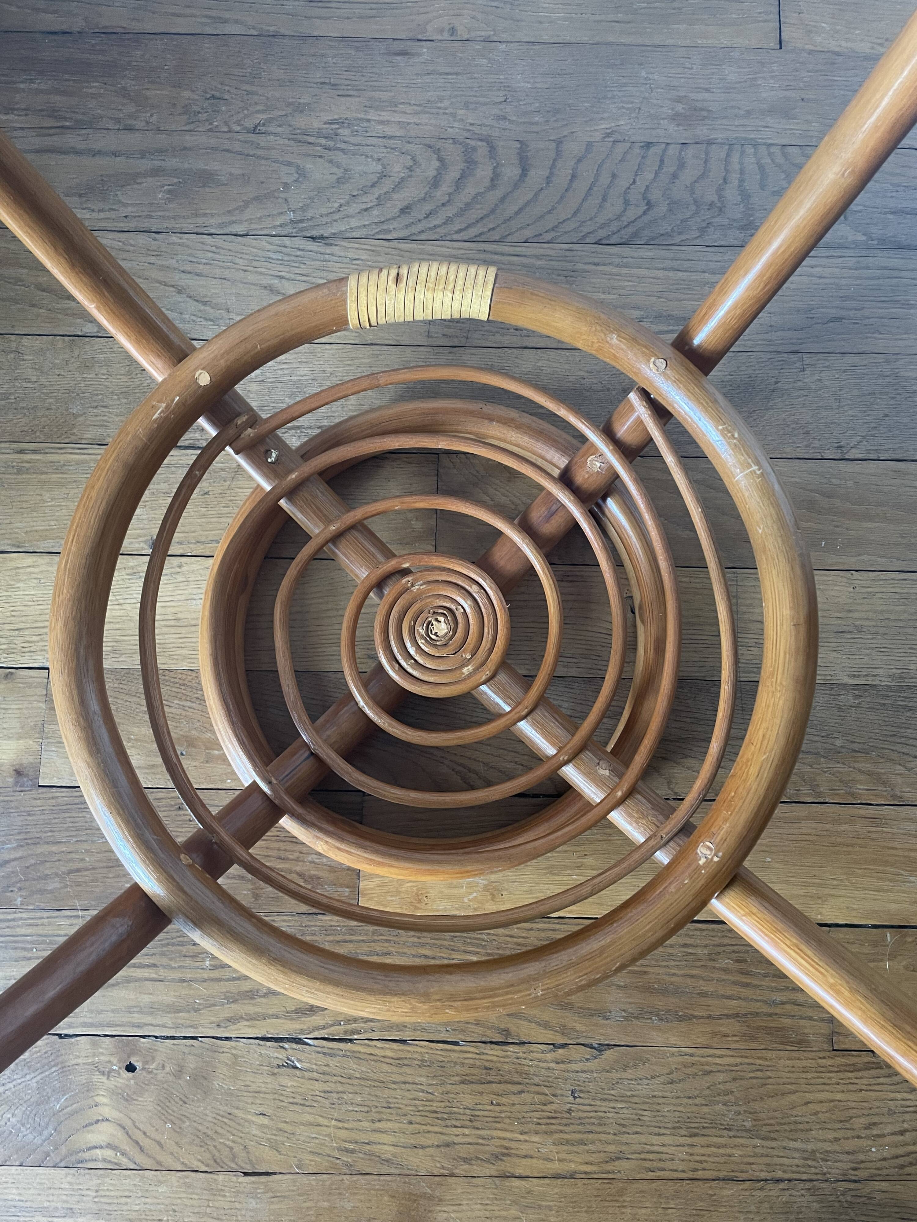 Vintage rattan coffee table with smoked glass top