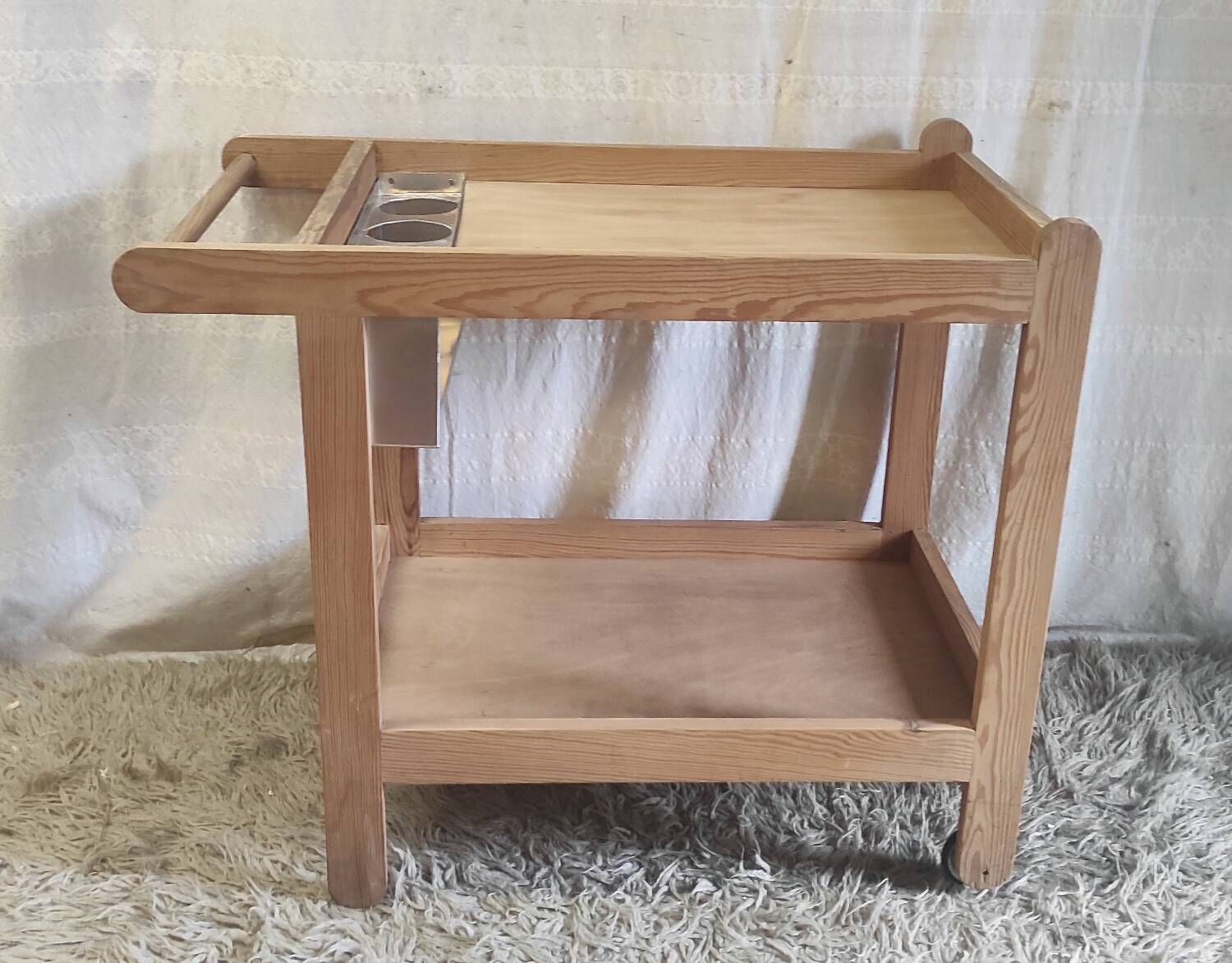 Solid wood serving trolley (Pine) - mid 20th century