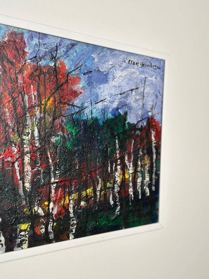 Swedish Oil on Panel – “Forest” by Claes Henrikson – Vintage & Framed