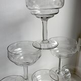 Set of 6 small champagne glasses in crystal engraved 50s