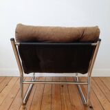 Vintage tubular chrome and velvet armchair