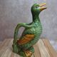 Large vintage duck jug in barbotine – green glazed earthenware – 29 cm