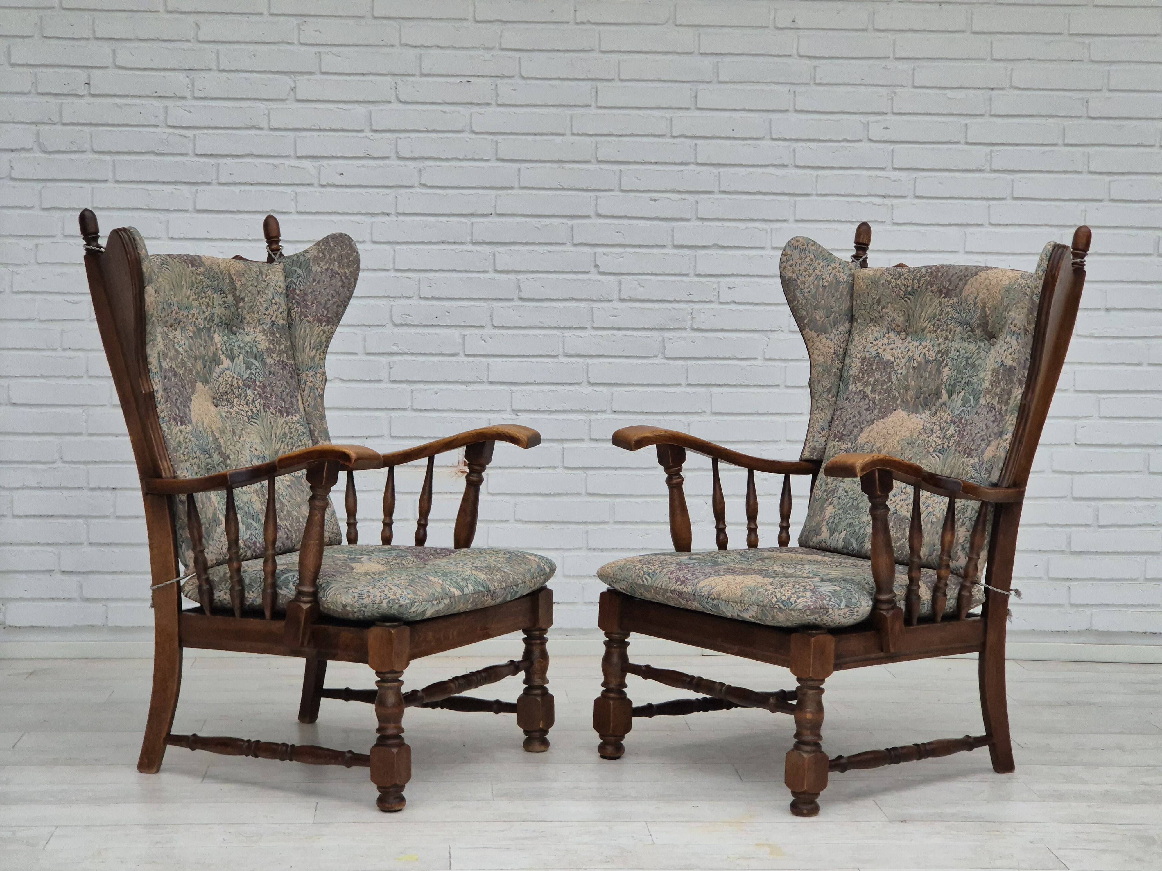 Années 1960, design danois, fauteuil à dossier haut par Regan Møbelfabrik, Aarhus, état d'origine.