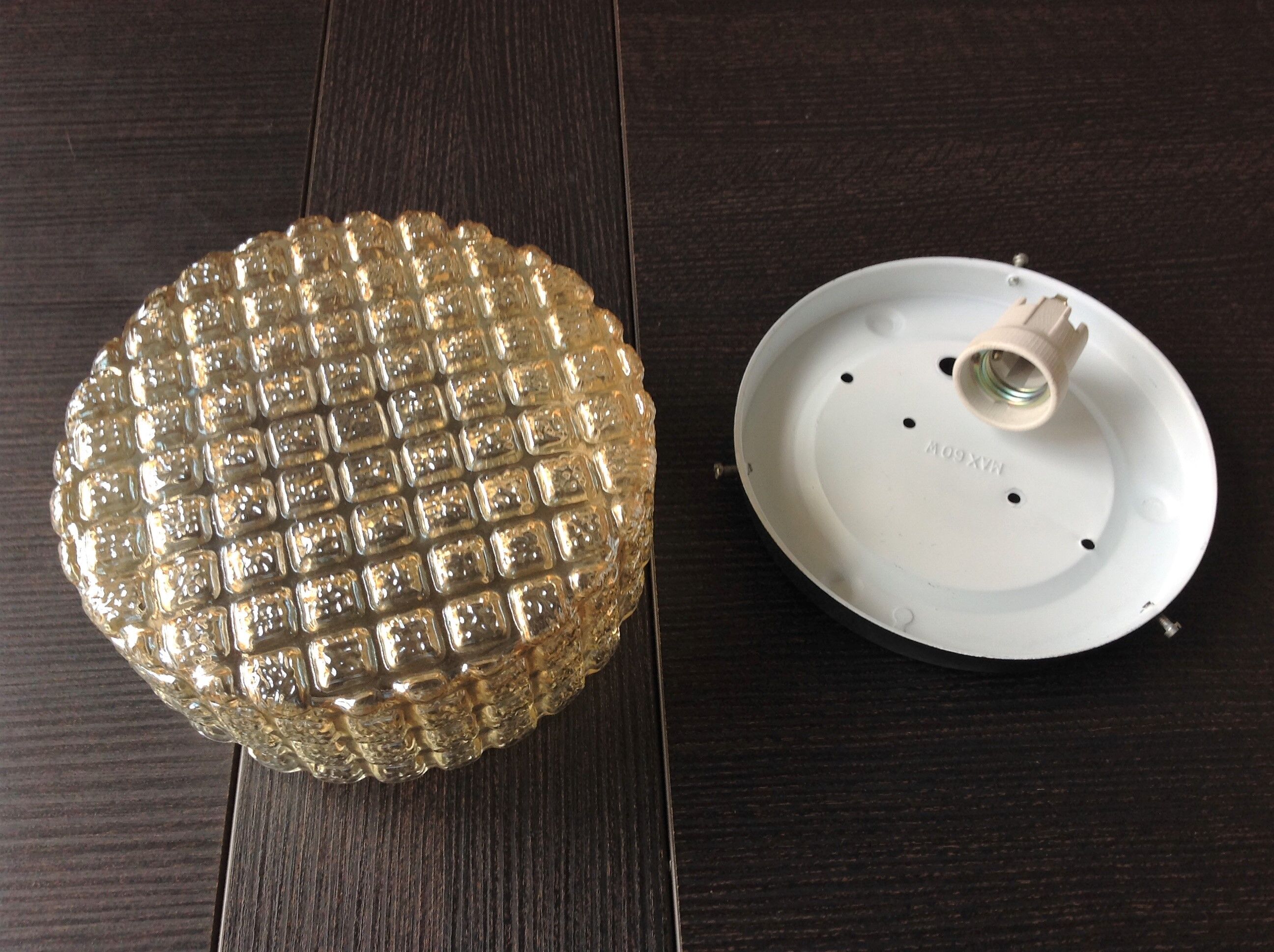 Round ceiling lamp in amber glass / vintage 60s-70s