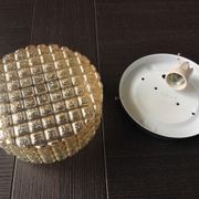 Round ceiling lamp in amber glass / vintage 60s-70s