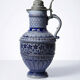Large salt-glazed stoneware beer jug with tin, Germany, Westerwald type.
