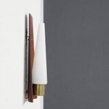 Vintage Danish teak, brass and opaline glass wall lamp