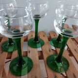 Alsatian white wine glasses with green base