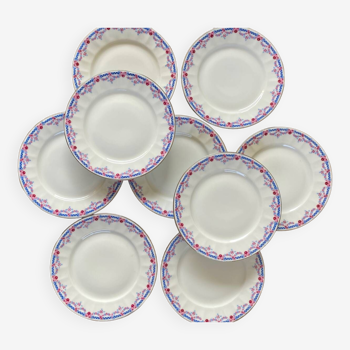 Set of 8 fine porcelain dessert plates Lamotte France