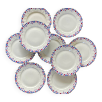 Set of 8 fine porcelain dessert plates Lamotte France