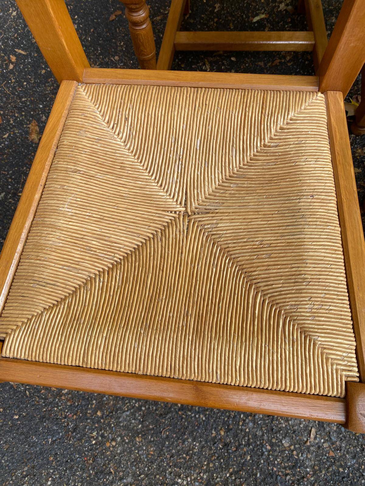 6 solid oak dining chairs with straw 105cm