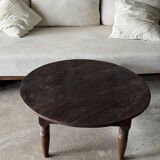 Coffee table, round antique Indonesian teak table with straight legs.