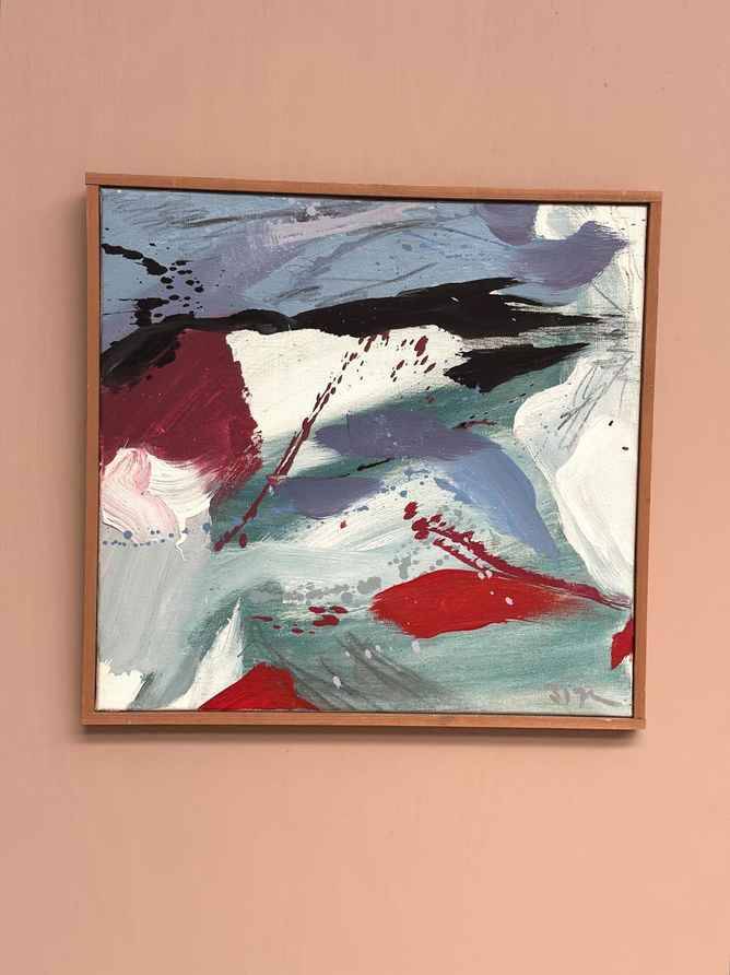 Original Swedish Oil On Canvas – Abstract Composition By Lars Sjögren – Vintage & Framed – 38 × 40 Cm (15.0" × 15.7")