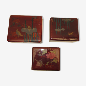 Trio of old lacquered boxes, asian décor
