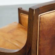 Cognac-Colored Sheepskin Leather Art Deco Design Chair Combined with Wood