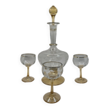 Set of liqueur carafe and three stemmed glasses