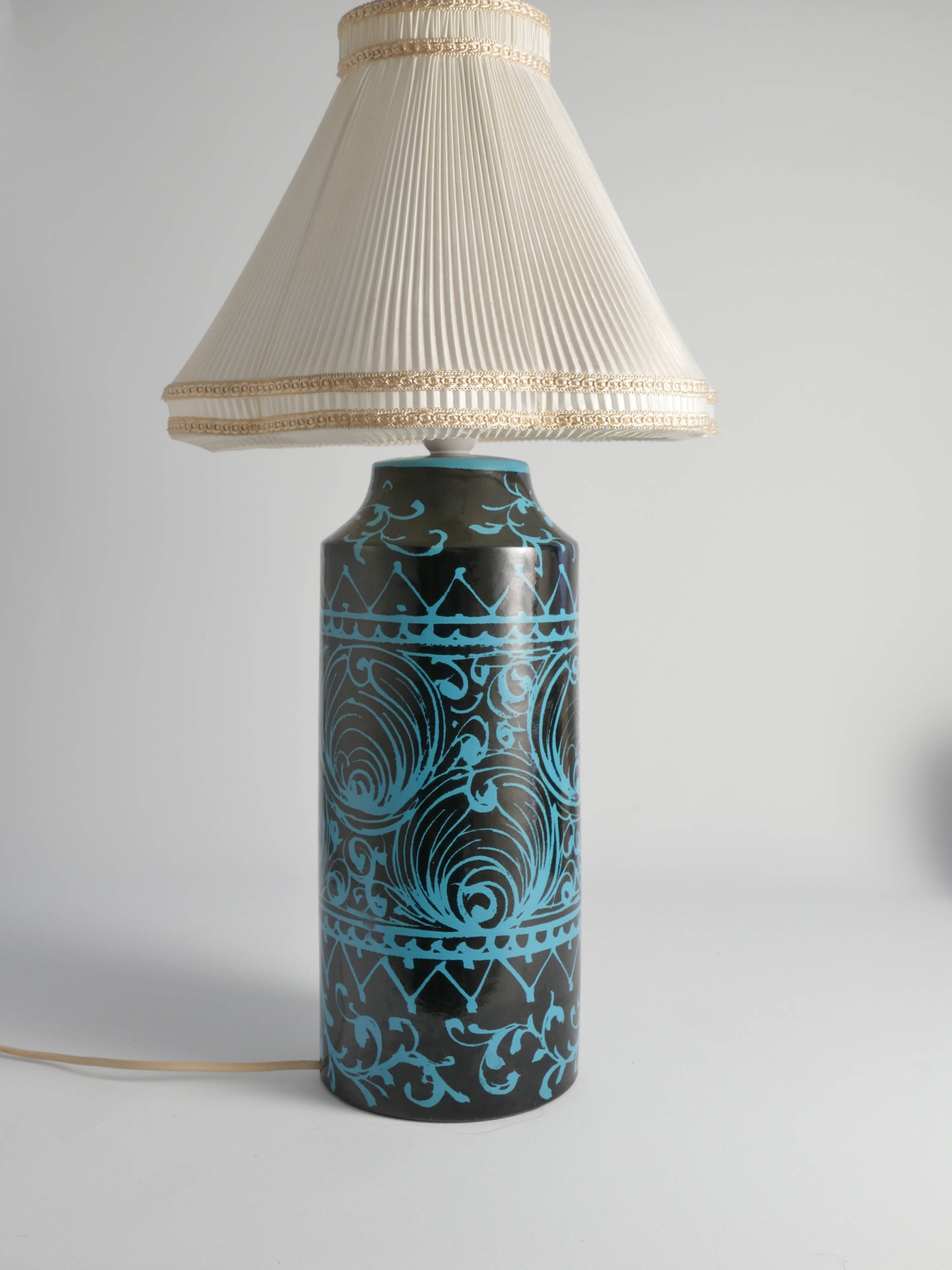 Black and Turquoise Ceramic Table Lamp by Avino Bagni, Italy, 1960s