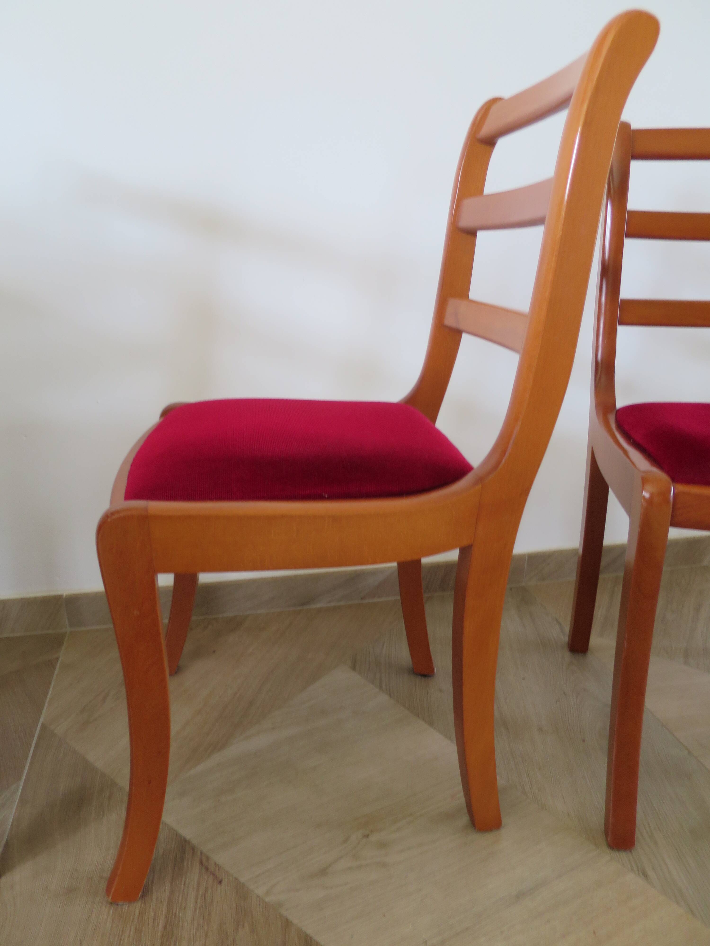 Solid cherry wood chairs and red velvet seat - Set of 4 - Louis Philippe style