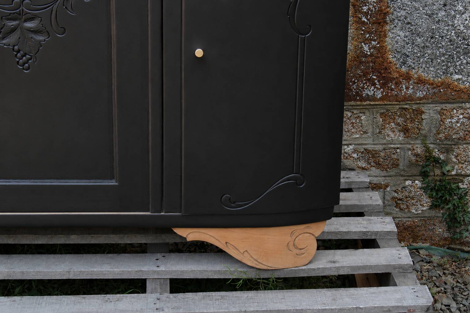 Art Deco buffet with 3 doors in black – Original marble