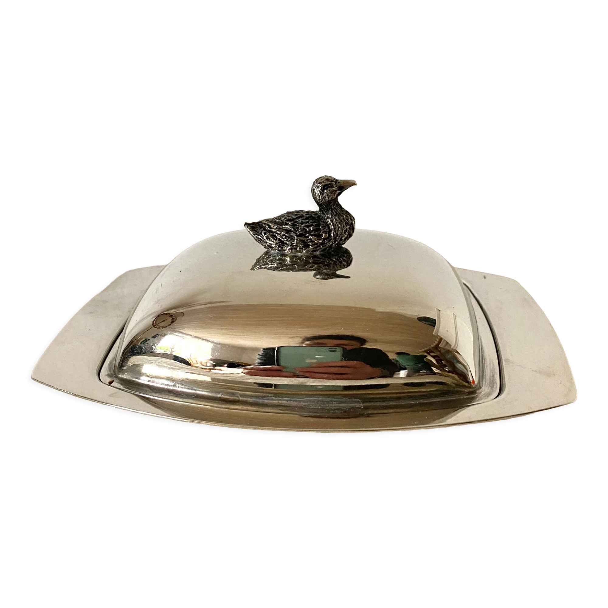 Silver metal butter dish