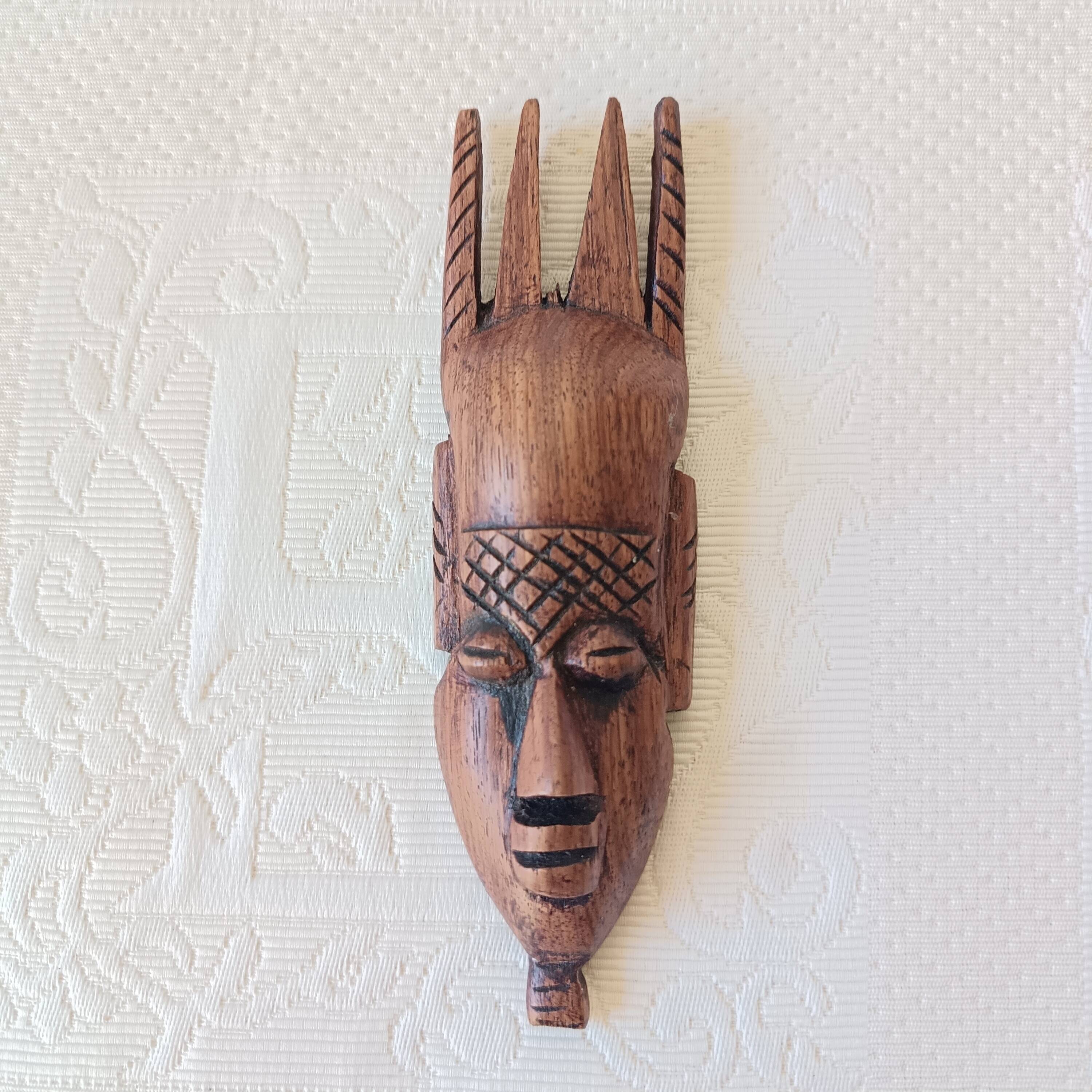5 small African masks, tribal art, wood carving
