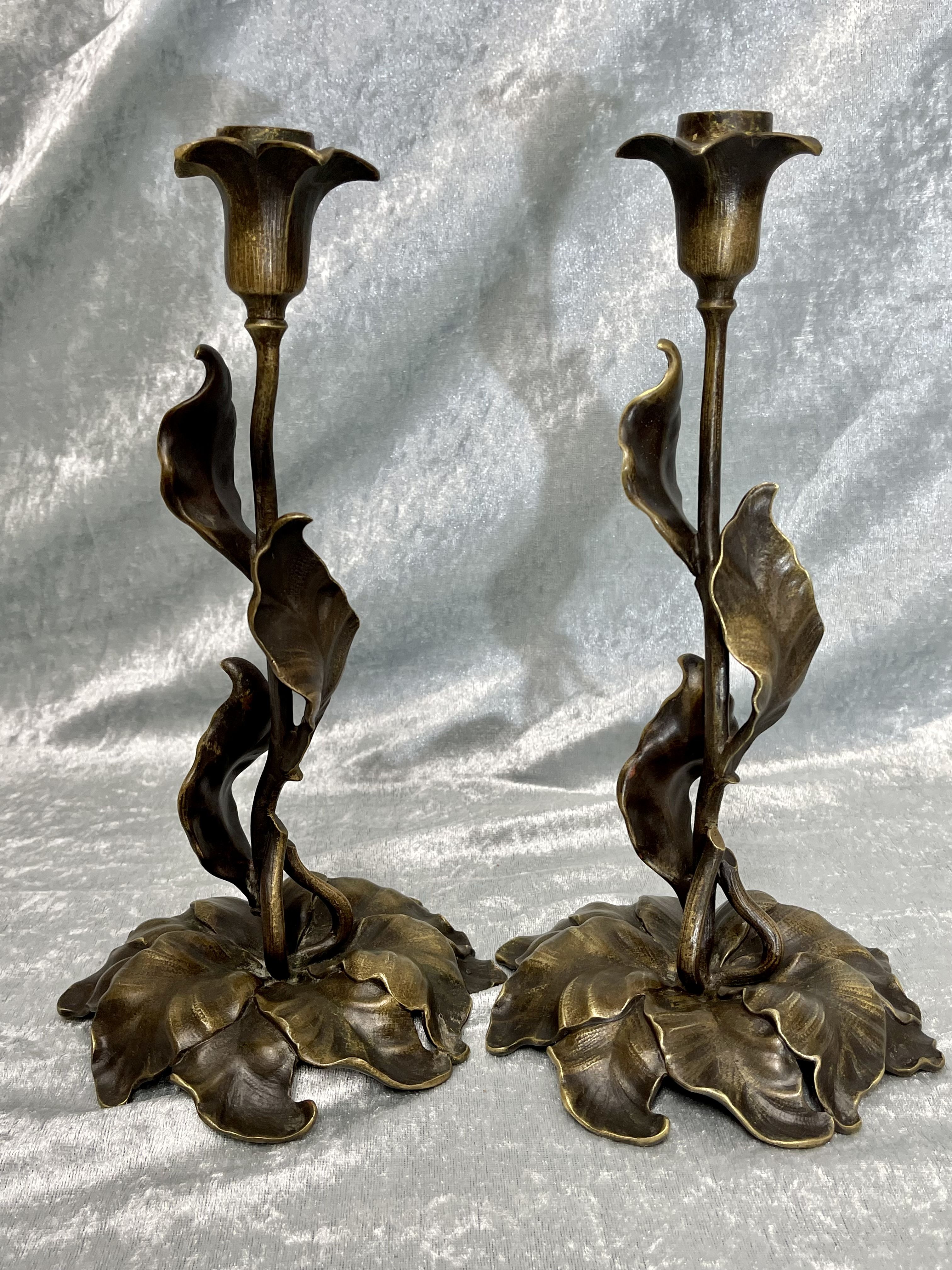 Pair of bronze candle holders from the art nouveau period 1900