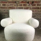 Armchairs (the pair) ecru in curly wool