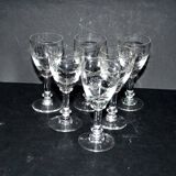 Set of 6 old acid-etched liqueur glasses - decoration of knots and garlands of flowers 1900