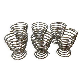 Six metal spiral egg cups