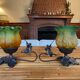 Pair of lamps cherubs bronze vintage glass paste