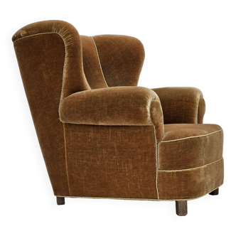 Fauteuil inclinable danois, velours, très bon état d'origine années 1960