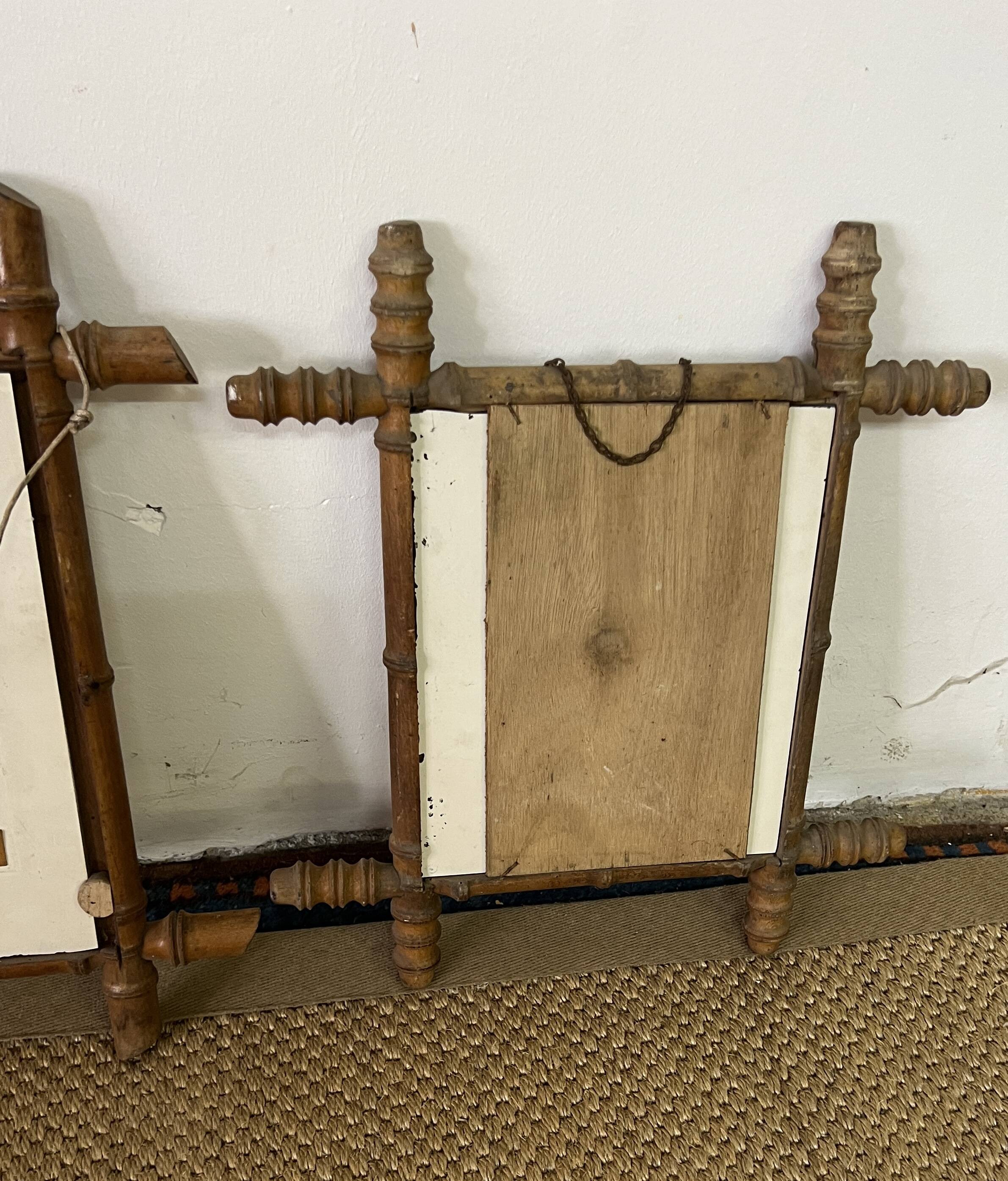 Suite of three antique mirrors in bamboo and rattan