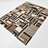 5x7 Brown & Cream Handmade Vintage Kilim Rug, 149x200Cm