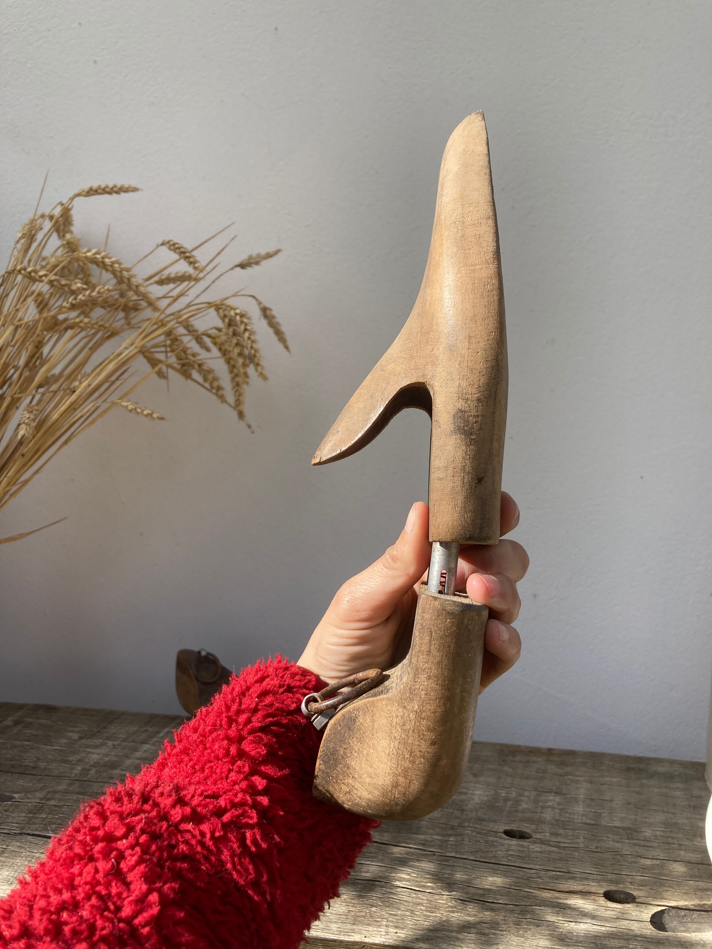 Old wooden shoe trees shapes vintage shoes