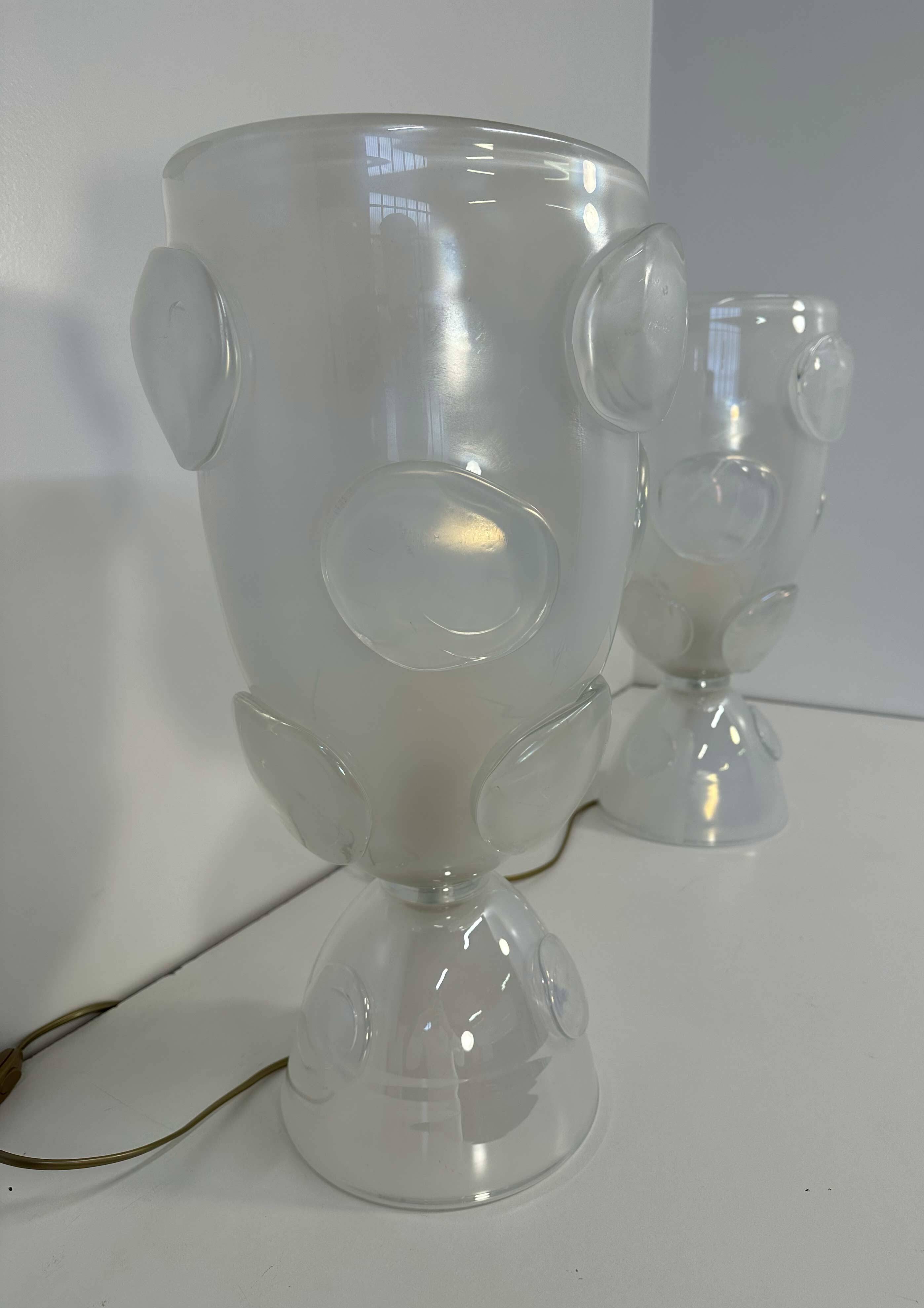 Italian Art Deco Murano Glass Vase Table Lamps