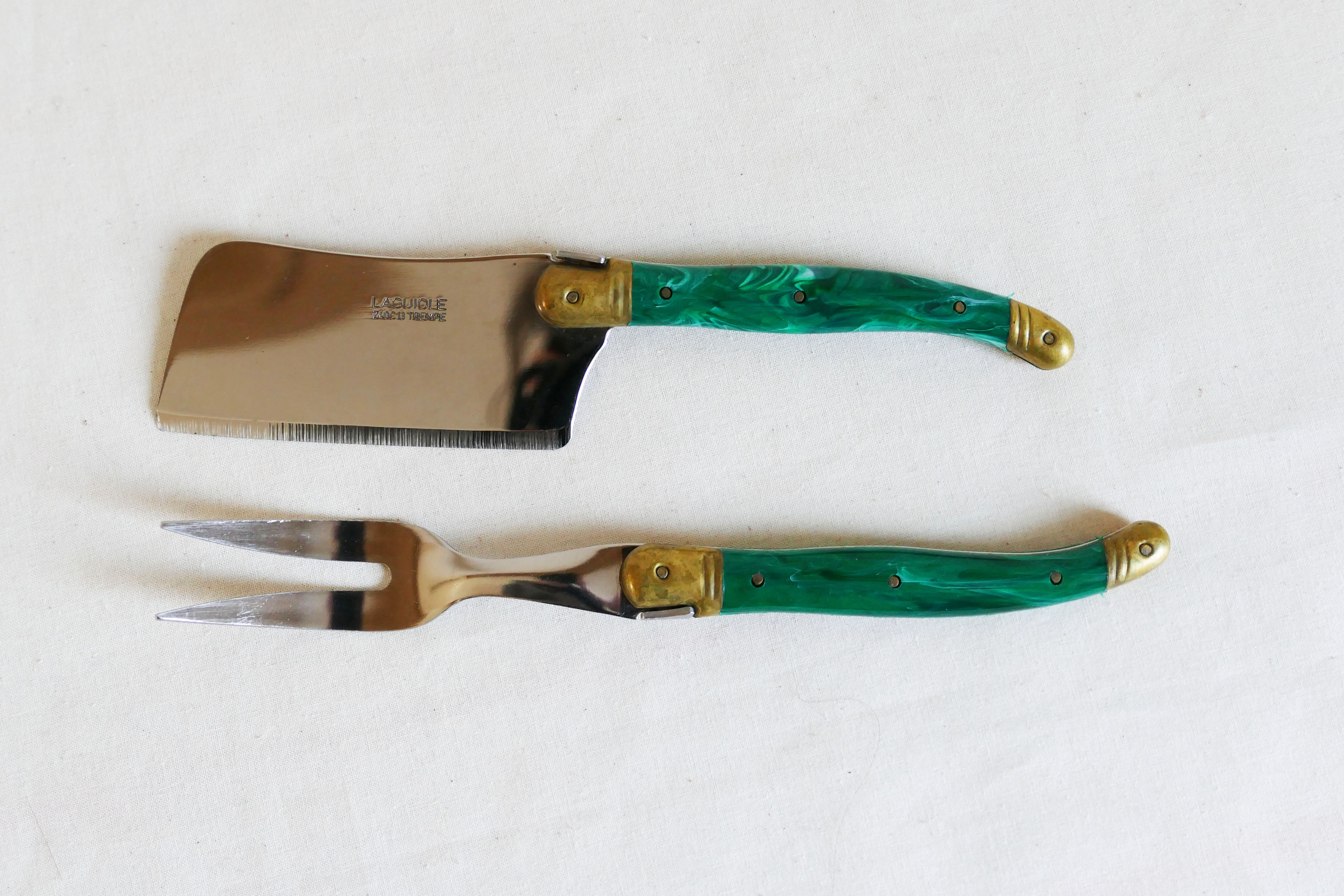Laguiole couteau et fourchette en acier et laiton