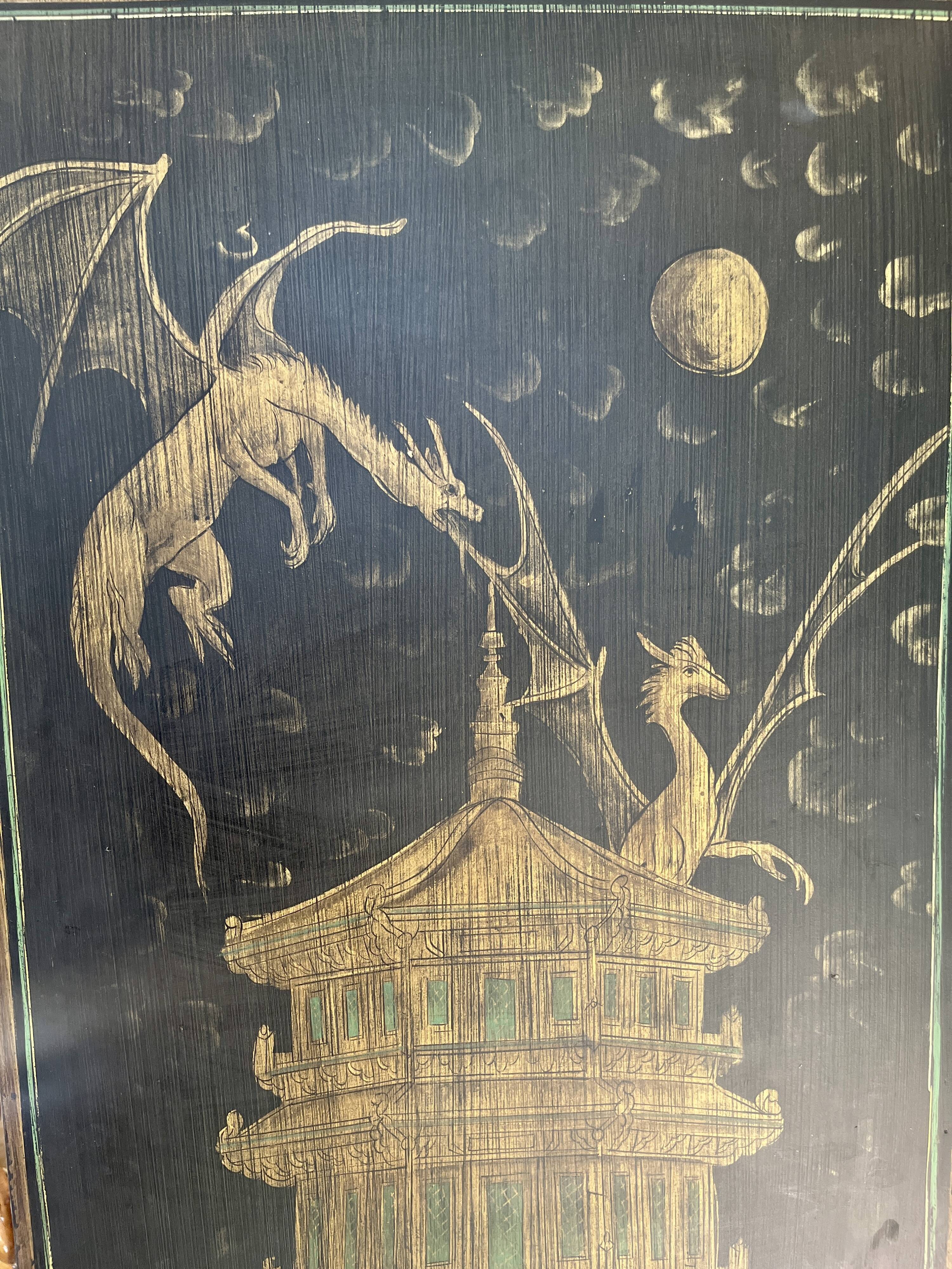 Three-leaf wooden screen