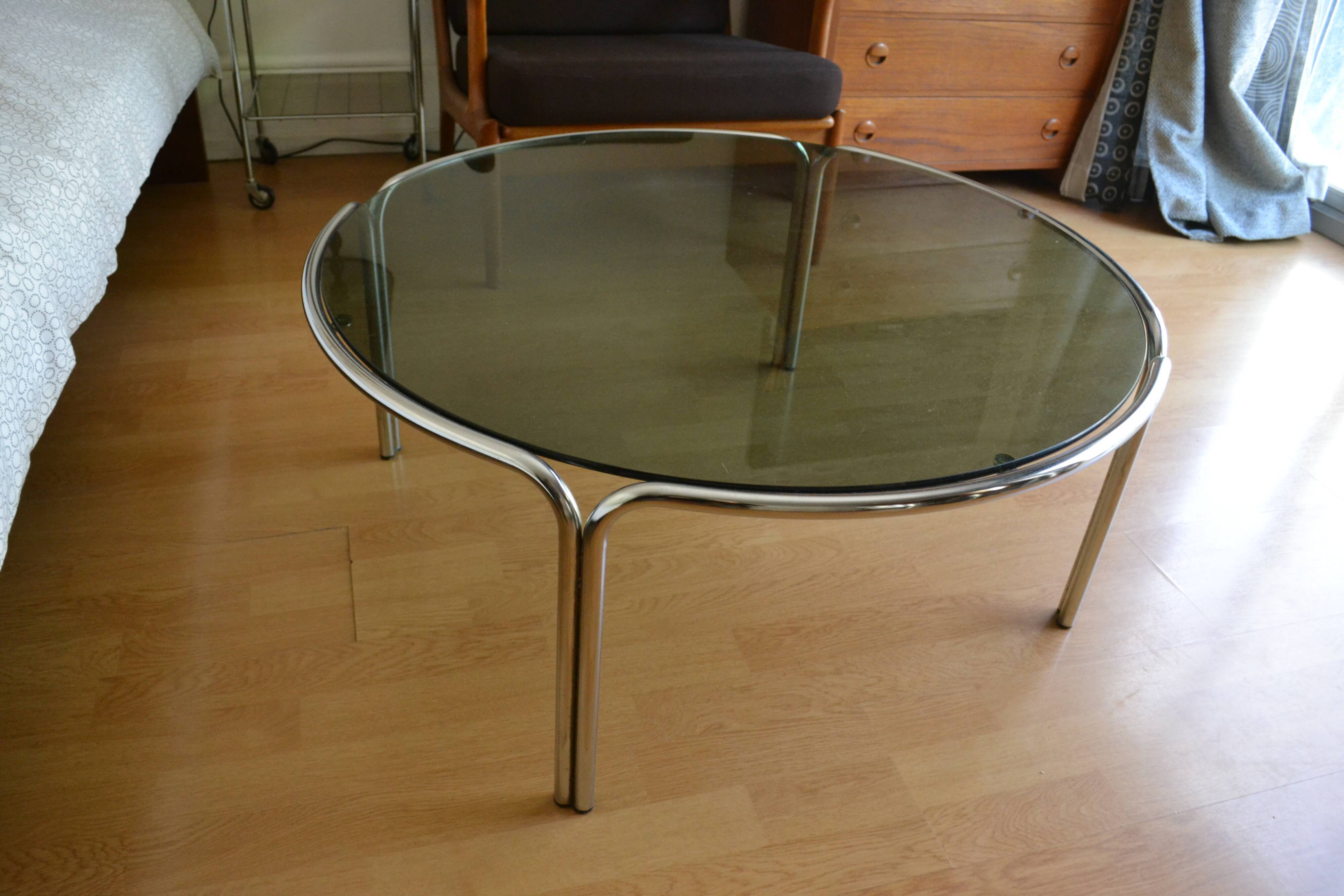 Coffee table 70s smoked glass metal