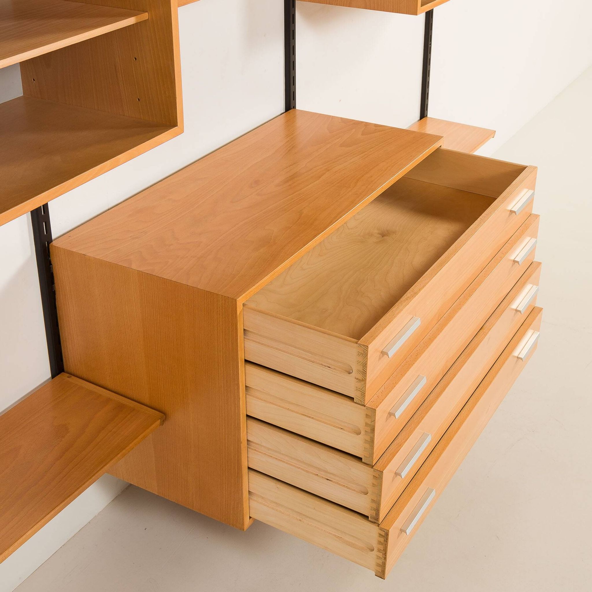 Rare Kai Kristiansen 3 bay wall unit in beech, 1970s