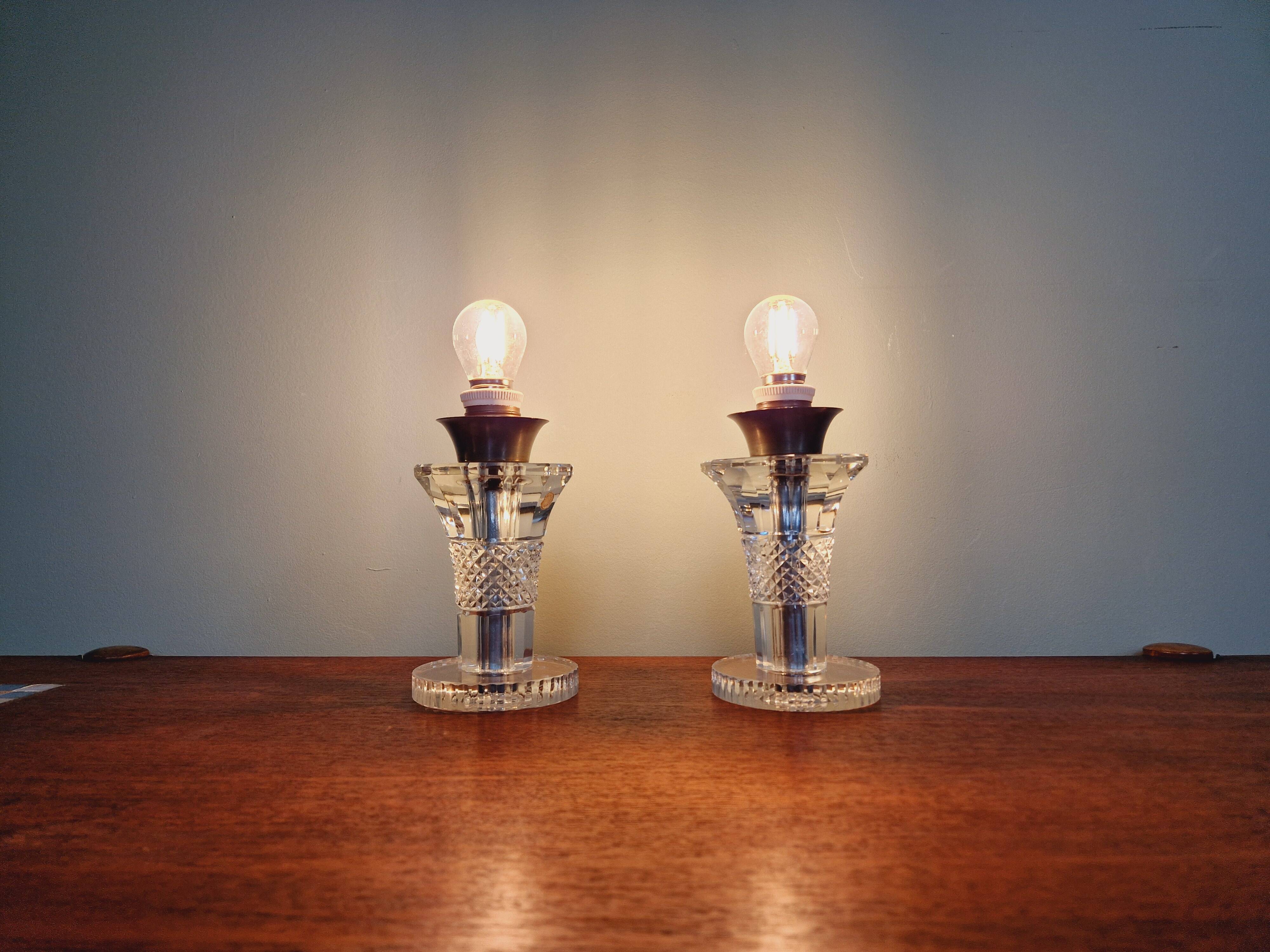 Pair of crystal lamps, Val Saint-Lambert (Belgium), 1930s