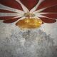 Rattan and terracotta linen pendant light and vintage amber globe