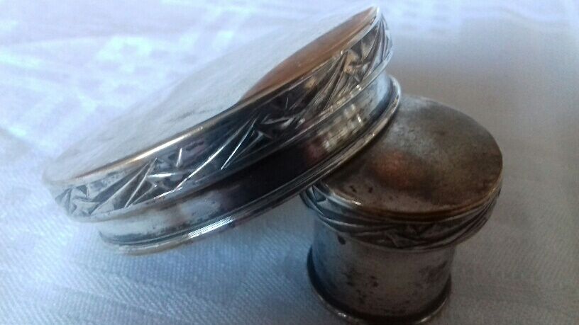 Lot of 4 glass toilet bottles, silver metal caps