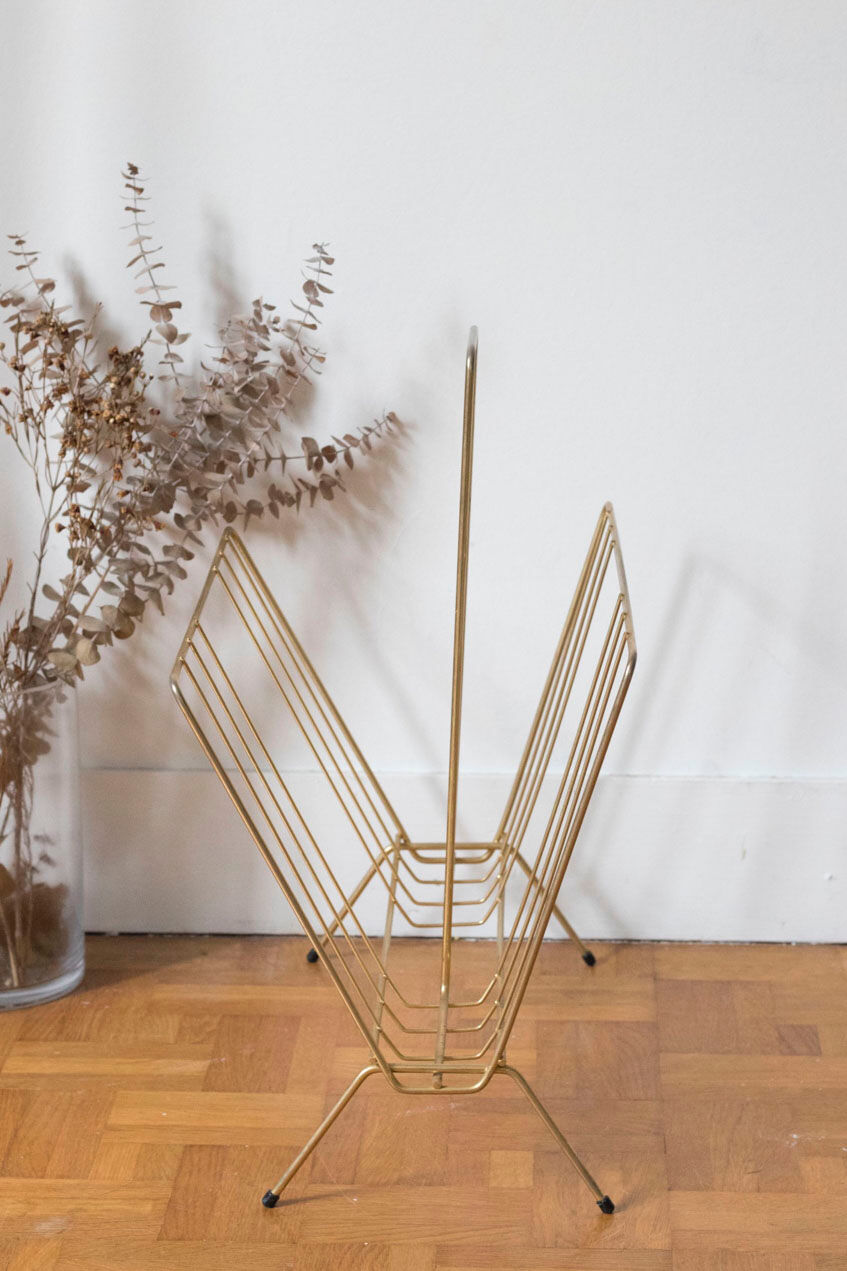 Vintage magazine holder in gold metal